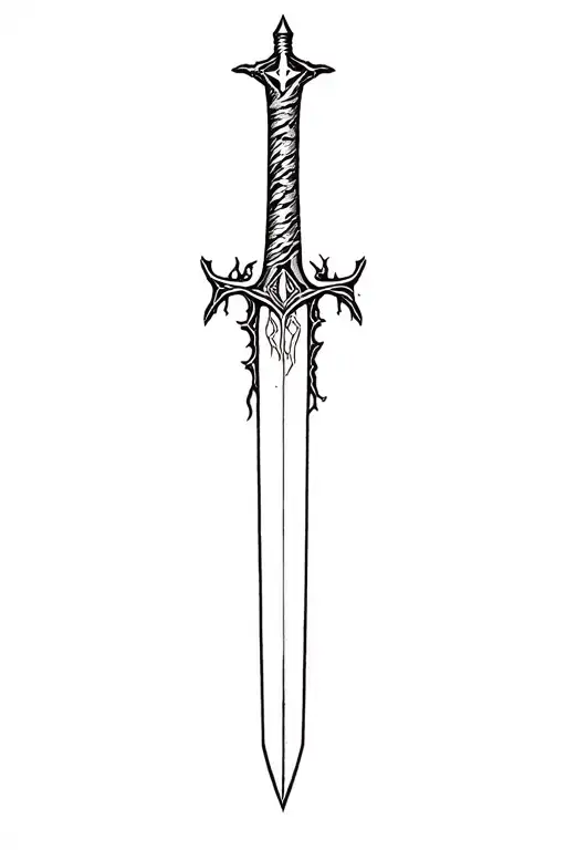 Simple narsil sword from lord of the rings with fellowship of the ring and tree of gondor, all combined together  tattoo design idea