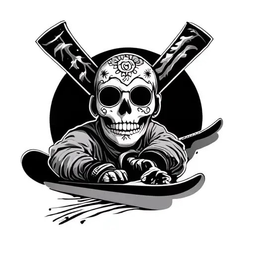 day of dead skier gracefully carving tattoo design idea
