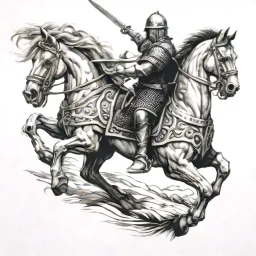 Templar warrior on a horse fighting a Viking tattoo design idea