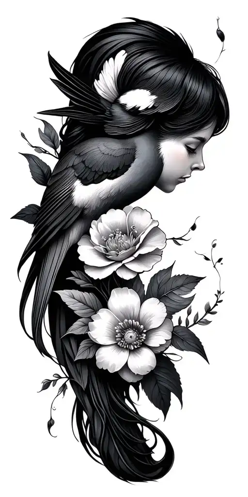 mother flowers and birds tattoo design idea