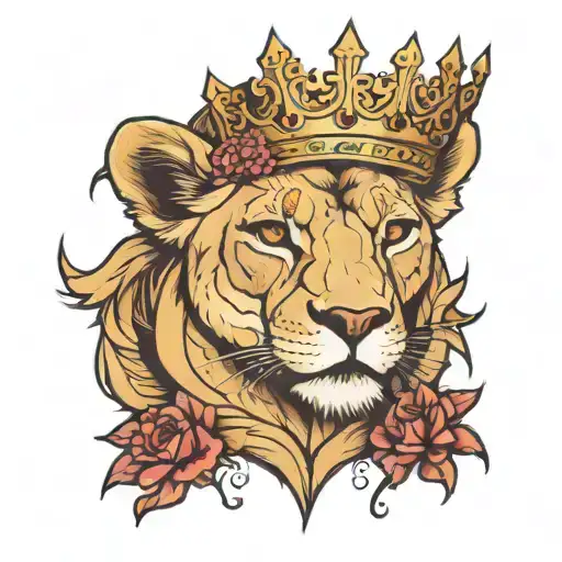 lioness wearing a crown tattoo design idea