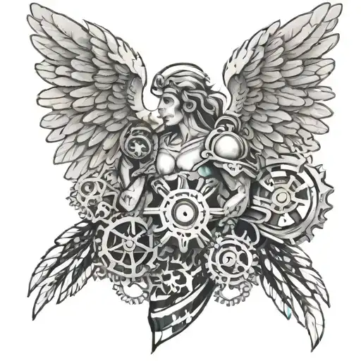angel, gears, American flag with eagle tattoo design idea