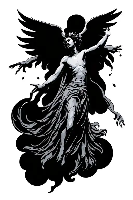 human silouette floating into heaven tattoo design idea