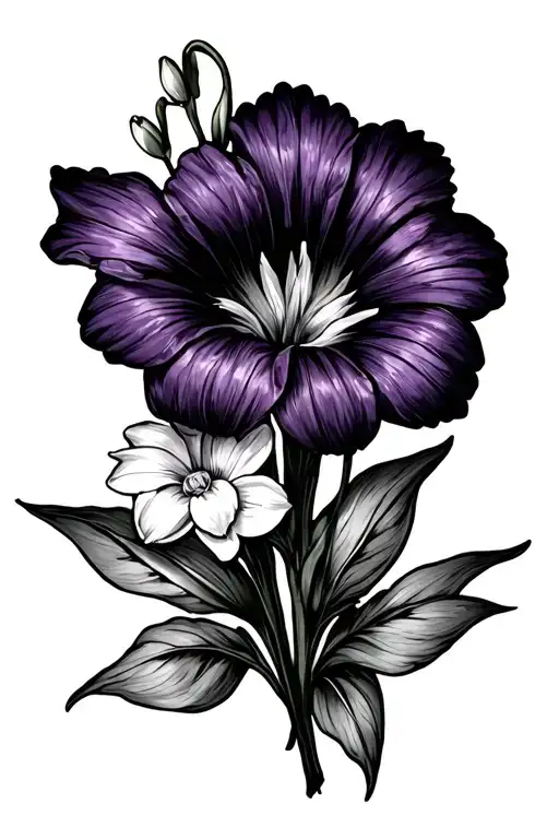 violet, primrose,a daffodil, gladioli, aster/morning glory all held together by a lilly of the valley tattoo design idea