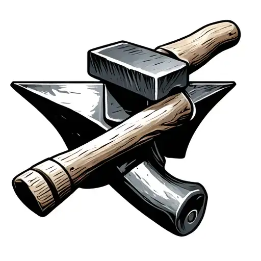 hammer and forge tongs crossing over an anvil tattoo design idea