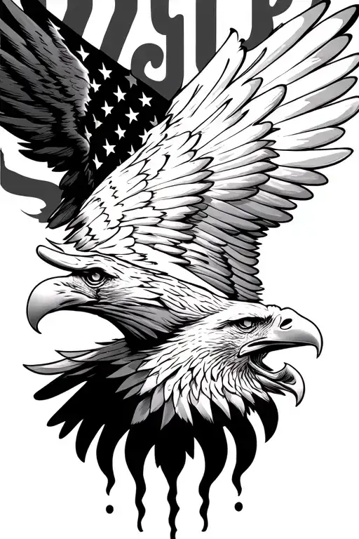 eagle head diving profile American flag downward spiral tattoo design idea