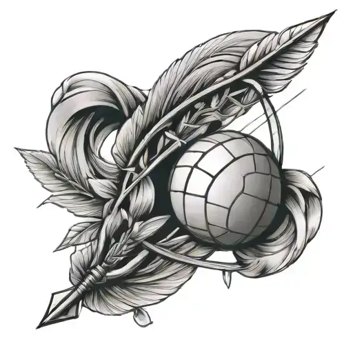 bow and arrow with a volleyball in the bow    tattoo design idea