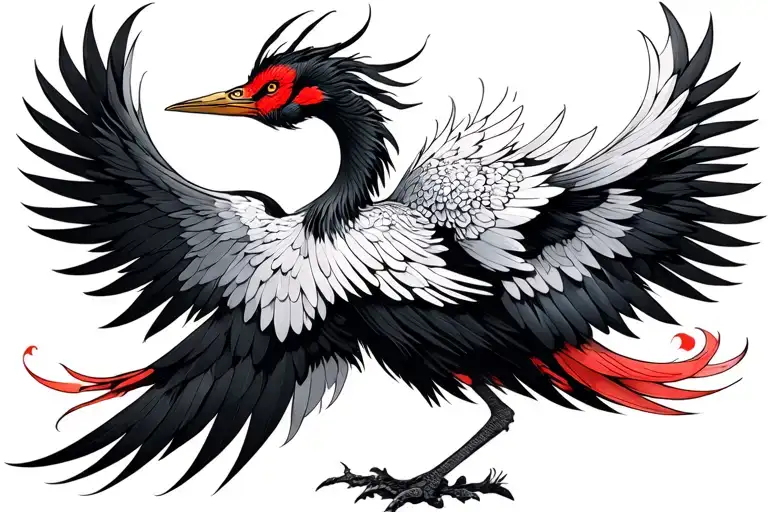 Crane with colors and lines Japan style totem tattoo design idea