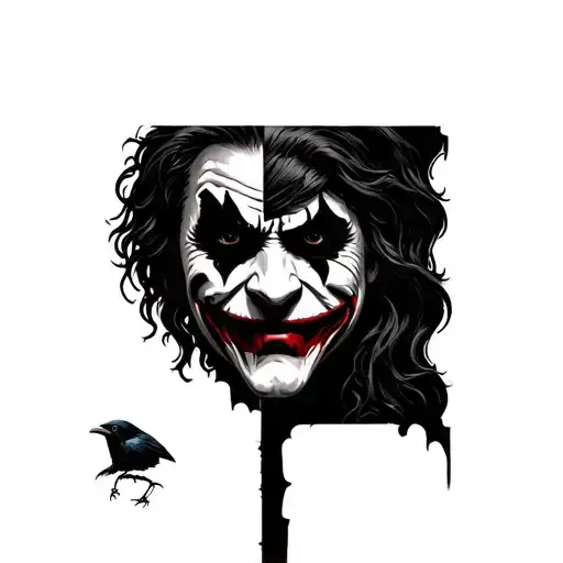 laugh now mask but half is the joker cry later mask but half is the crow tattoo design idea