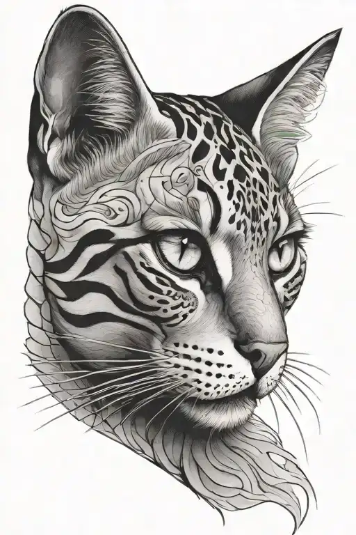 cat face side view 3D tattoo with focus on eyes tattoo design idea