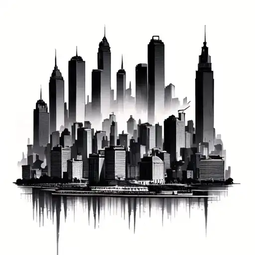 city skyline burning tattoo design idea