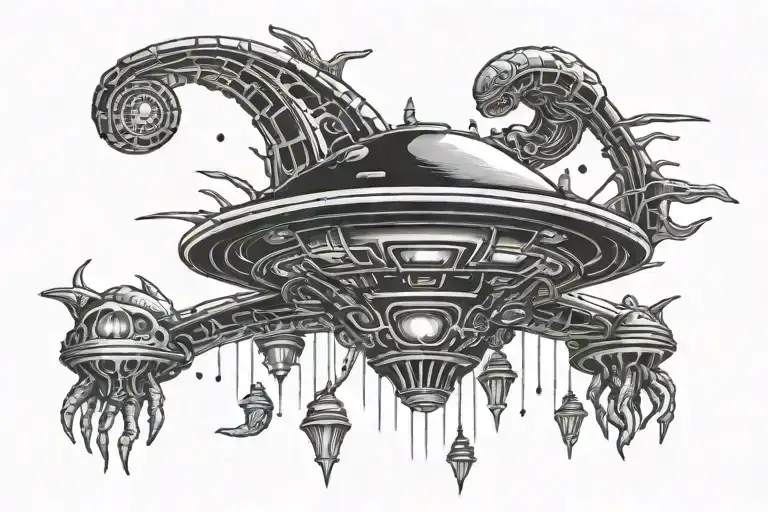 Alien spaceship abducting tattoo design idea