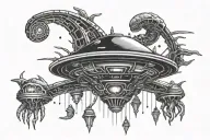 Alien spaceship abducting tattoo design idea