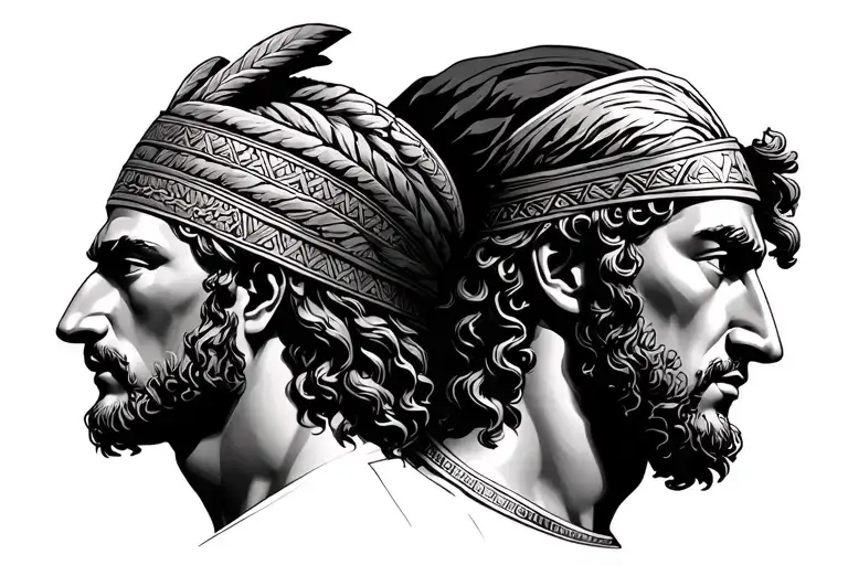 achilles and alexander the great depicted like juno both wearing tradition head gear  tattoo design idea