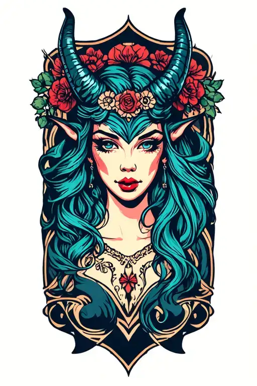 lady head demon tattoo design idea