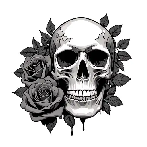 Grateful Dead with many skull and dark and damaged. roses .  tattoo design idea