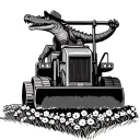 An alligator riding a bulldozer through a field of flowers wearing cowboy clothes. tattoo design idea