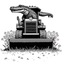 An alligator riding a bulldozer through a field of flowers wearing cowboy clothes. tattoo design idea