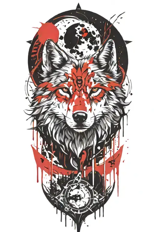 Wolf howling at the moon tattoo design idea