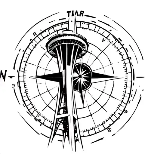 Seattle space needle with north compass tattoo design idea