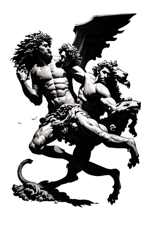 "27" Afrodit Zeus and Hercules fighting Cerberus tattoo design idea