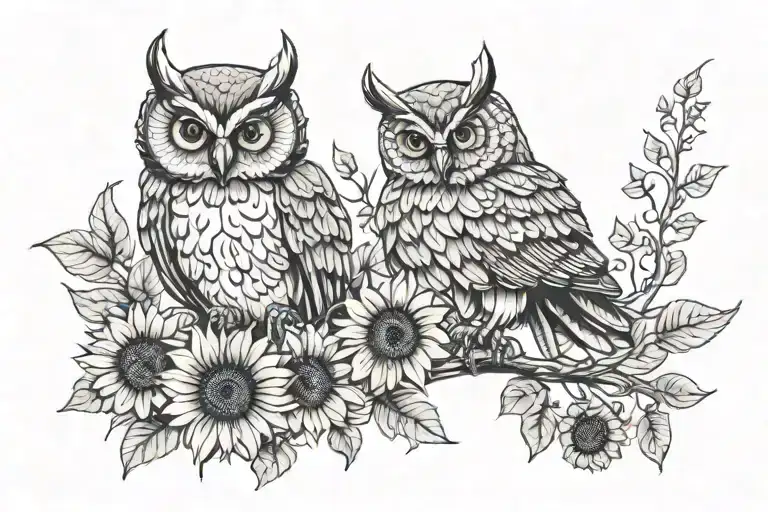 owl, sunflower, let them being written tattoo design idea