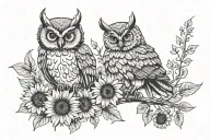 owl, sunflower, let them being written tattoo design idea