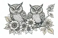 owl, sunflower, let them being written tattoo design idea