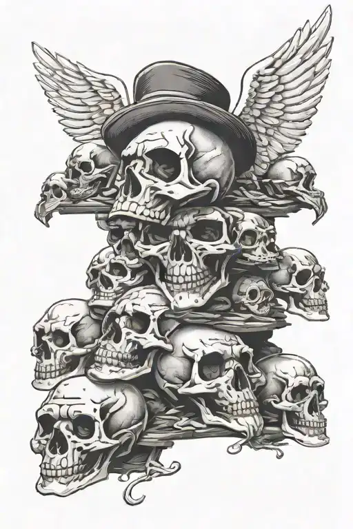 donald duck passed out on top stack of skulls tattoo design idea