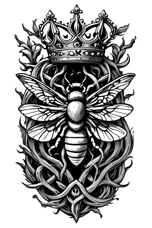 celtic tree and bee and crown tattoo design idea