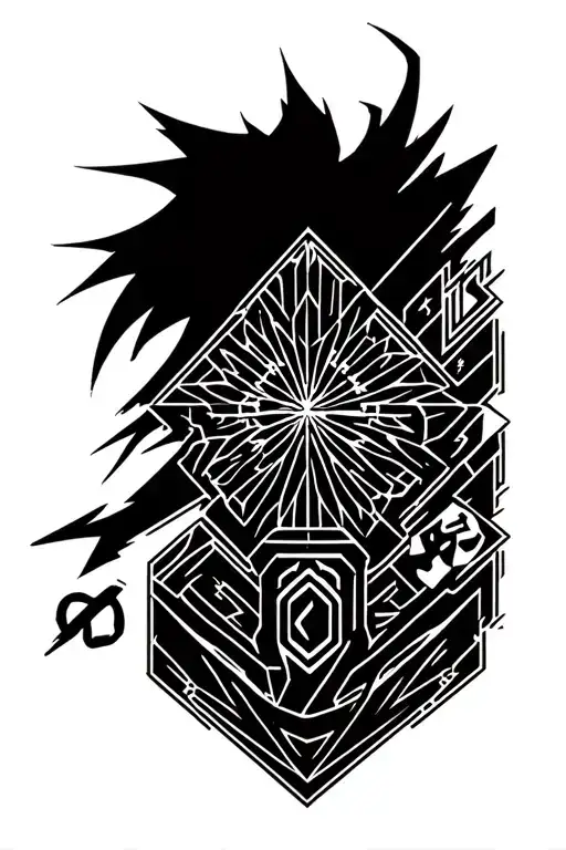 geometric japanese style with symbols from anime naruto, bleach and one piece tattoo design idea