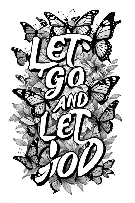 "Let Go and Let God" butterflies surrounding tattoo design idea