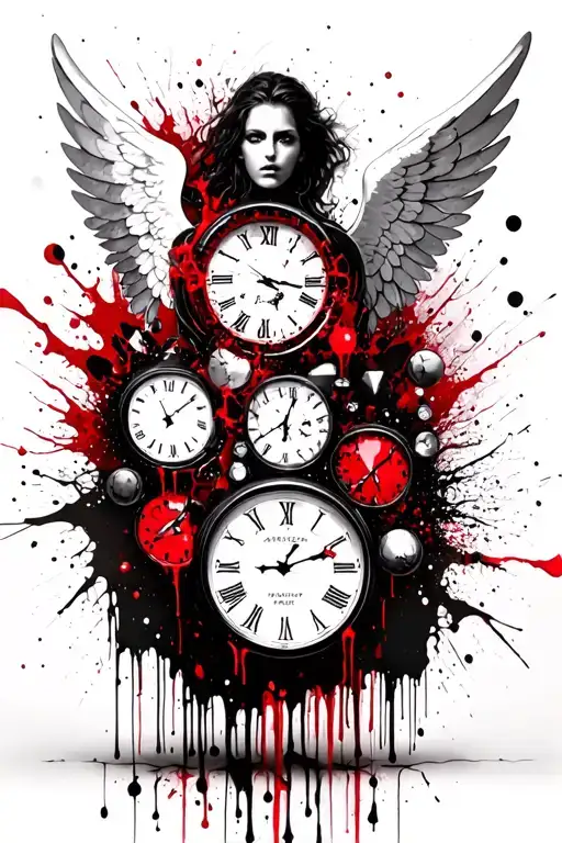 Angels and broken watches dripping tattoo design idea