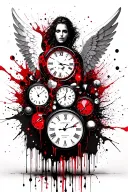 Angels and broken watches dripping tattoo design idea