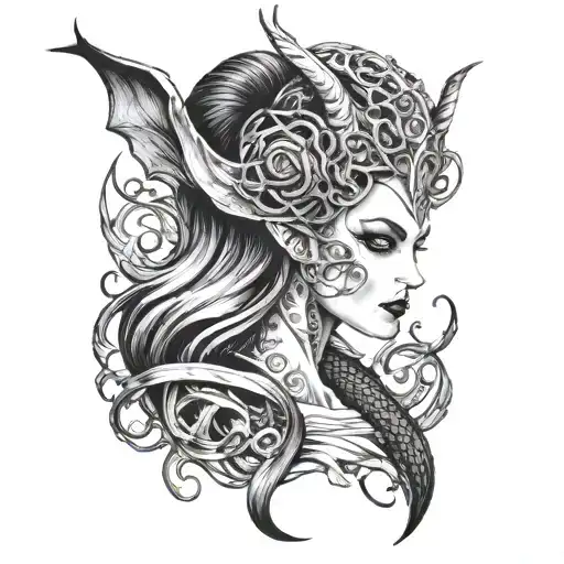 maleficent and medusa combined together tattoo design idea
