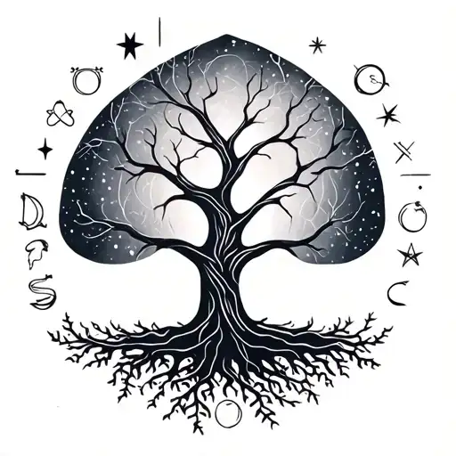Family tree using star sign for pisces, taurus, cancer and virgo tattoo design idea