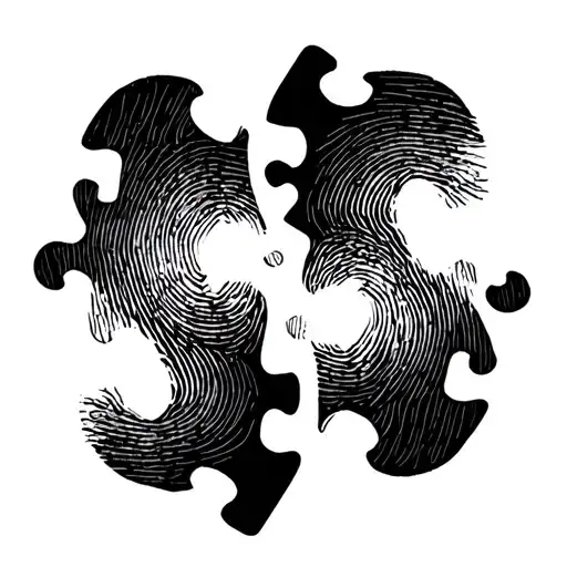 fingerprint puzzle pieces forming heart halve shapes tattoo design idea