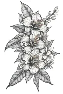 tahitian flowers, hibiscus, rhododendron flowers, azaleas, oleanders, cherry blossoms, lotus, plumerias, combined tattoo design idea