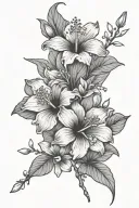 tahitian flowers, hibiscus, rhododendron flowers, azaleas, oleanders, cherry blossoms, lotus, plumerias, combined tattoo design idea