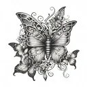 rib cage with butterflies  tattoo design idea