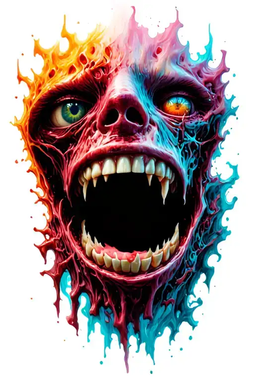 cosmic horror flesh ripping with teeth and eye inside tattoo design idea