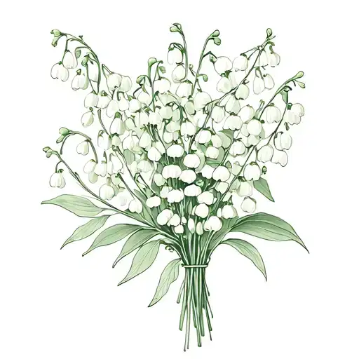 Bouquet of lily of the valley, hawthorn, marguerite and concern tattoo design idea