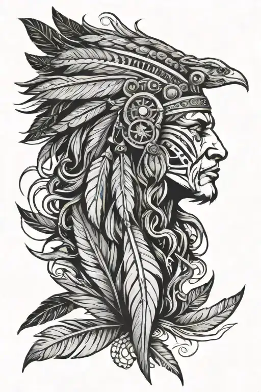 leo and Zeus indigenous feather's tattoo outline tattoo design idea