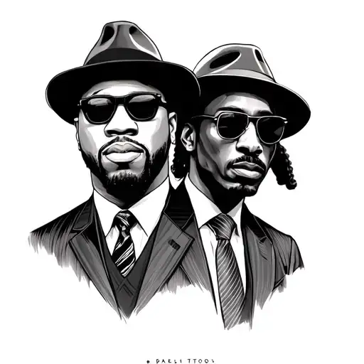 50 Cent and Snoop Dog dresses as businessmen with a bullshit and tie tattoo design idea