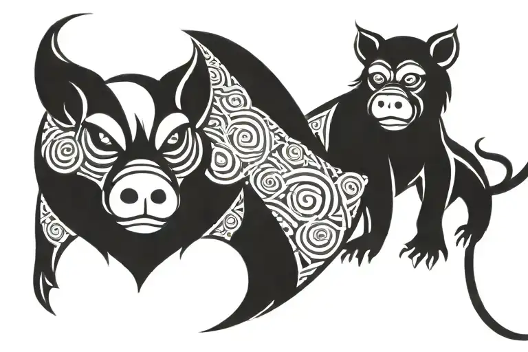 monkey and pig  tattoo design idea