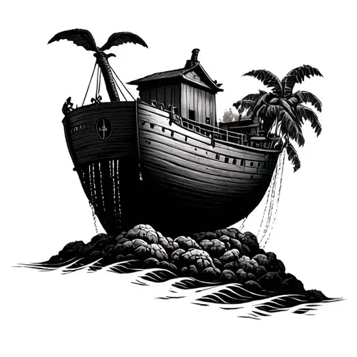 Noah's Ark who descends a cascade that floods the Garden of Eden tattoo design idea