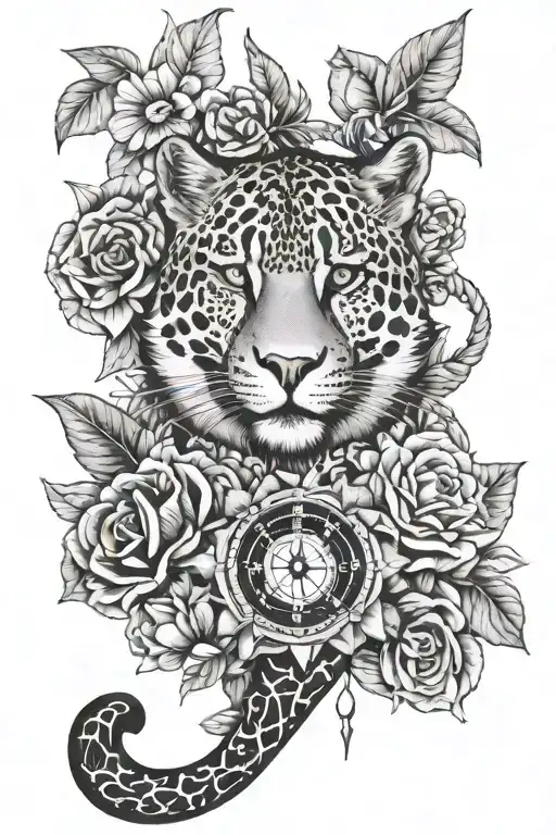 jaguar hummingbird frog anchor compass crown bear fox flowers  tattoo design idea