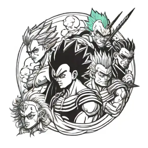 vegeta and zoro and albedo et perona tattoo design idea