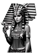 egyptian woman pharoah wearing liverpool jersey holding a joint. with a cute pet monkey tattoo design idea