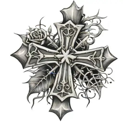 Iron cross with thorns wrapping and the proverb Joshua 1:9 tattoo design idea